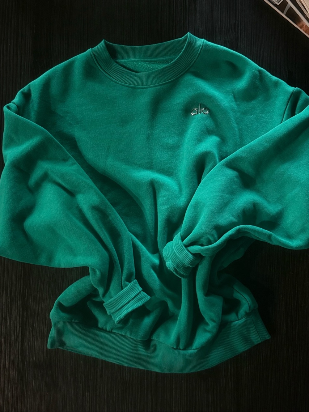 Alo Yoga Accolade Crew Neck Pullover Green Sweatshirt